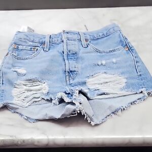 Levi's Light Blue Ripped Jean Shorts